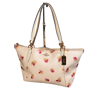 Coach White Tote with Pink and Tan Floral Design